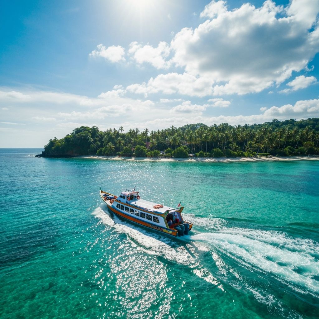 Ferry sailing through turquoise waters near Bali